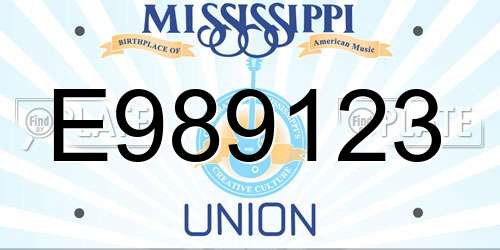 E989123 Mississippi License Plate
