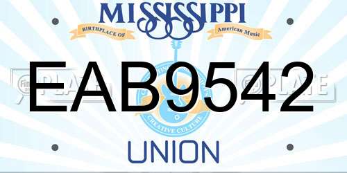 EAB9542 Mississippi License Plate