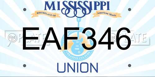 EAF346 Mississippi License Plate