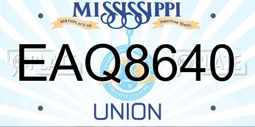 EAQ8640 Mississippi License Plate