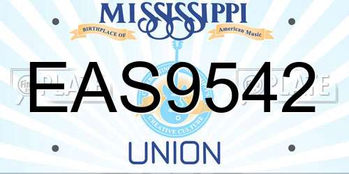 EAS9542 Mississippi License Plate