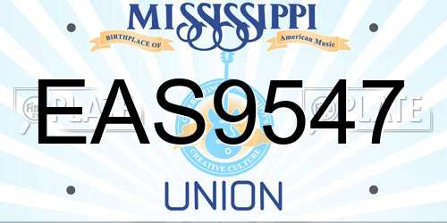 EAS9547 Mississippi License Plate