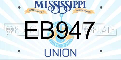 EB947 Mississippi License Plate