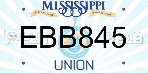 EBB845 Mississippi License Plate