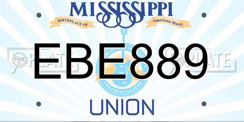 EBE889 Mississippi License Plate