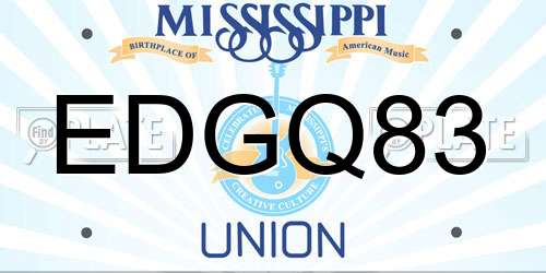 EDGQ83 Mississippi License Plate