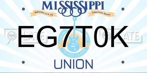 EG7T0K Mississippi License Plate