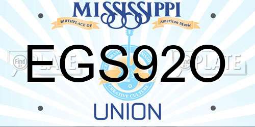 EGS92O Mississippi License Plate