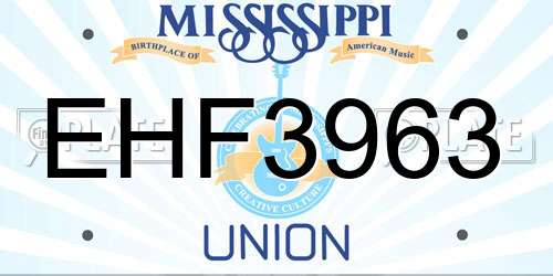 EHF3963 Mississippi License Plate