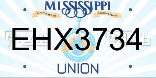 EHX3734 Mississippi License Plate