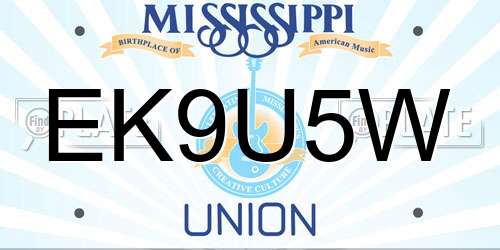 EK9U5W Mississippi License Plate
