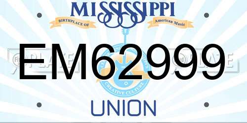 EM62999 Mississippi License Plate