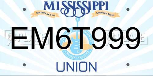 EM6T999 Mississippi License Plate