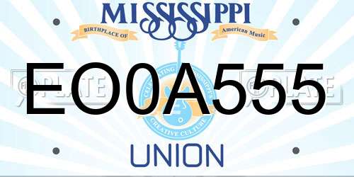 EO0A555 Mississippi License Plate