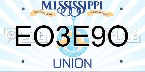 EO3E9O Mississippi License Plate