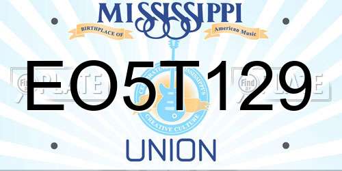 EO5T129 Mississippi License Plate