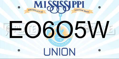 EO6O5W Mississippi License Plate