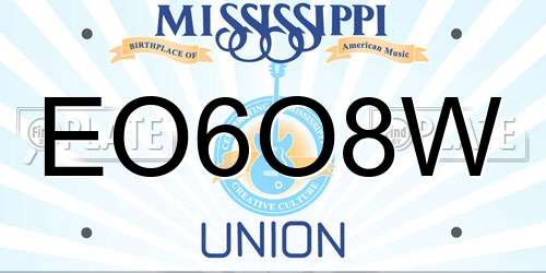 EO6O8W Mississippi License Plate