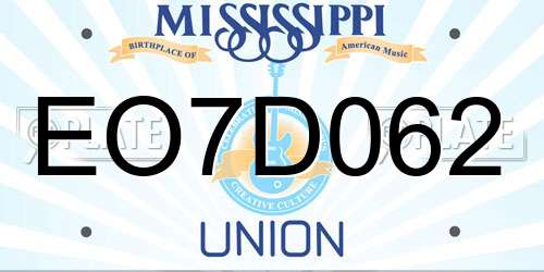 EO7D062 Mississippi License Plate