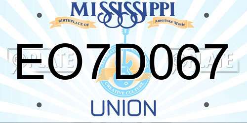 EO7D067 Mississippi License Plate