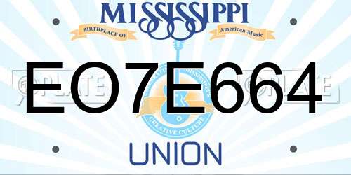 EO7E664 Mississippi License Plate
