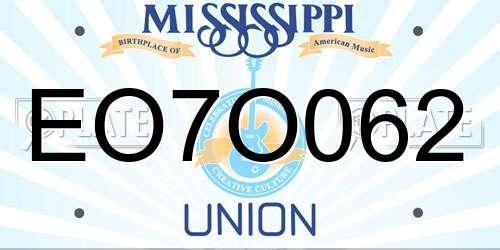 EO7O062 Mississippi License Plate