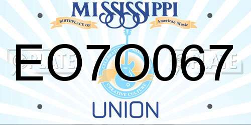 EO7O067 Mississippi License Plate