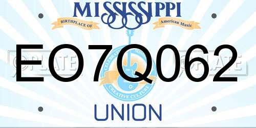 EO7Q062 Mississippi License Plate