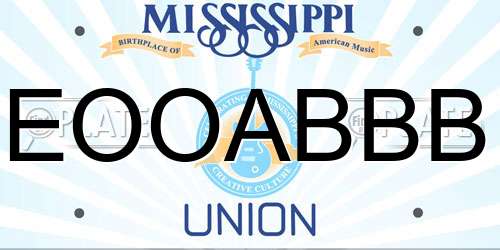 EOOABBB Mississippi License Plate