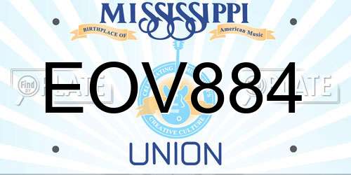 EOV884 Mississippi License Plate