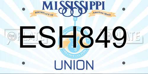 ESH849 Mississippi License Plate