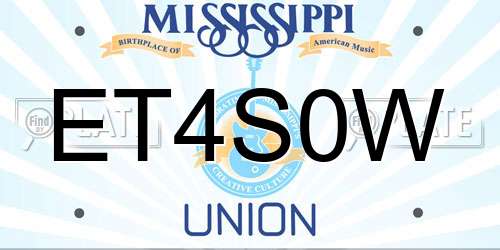 ET4S0W Mississippi License Plate