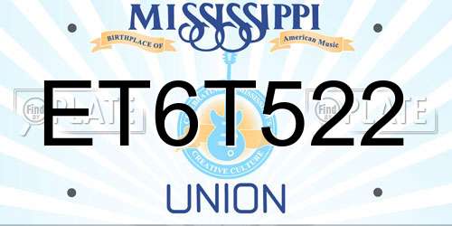 ET6T522 Mississippi License Plate