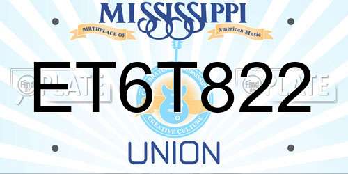 ET6T822 Mississippi License Plate