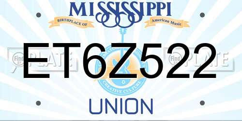 ET6Z522 Mississippi License Plate