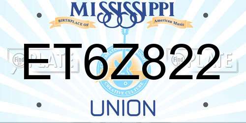 ET6Z822 Mississippi License Plate