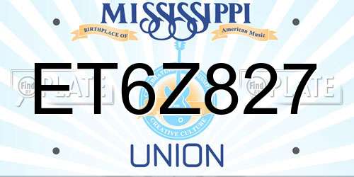 ET6Z827 Mississippi License Plate