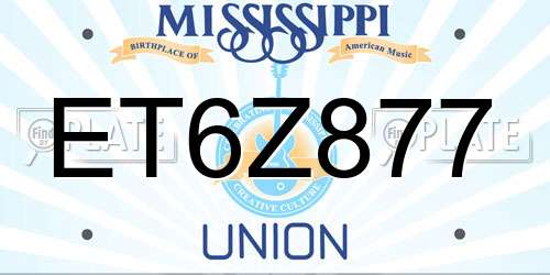 ET6Z877 Mississippi License Plate