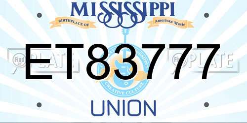 ET83777 Mississippi License Plate
