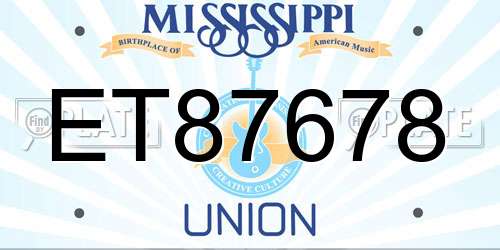 ET87678 Mississippi License Plate