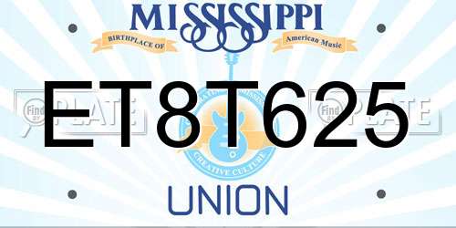 ET8T625 Mississippi License Plate
