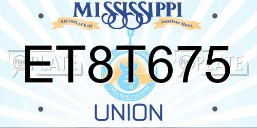 ET8T675 Mississippi License Plate