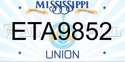 ETA9852 Mississippi License Plate