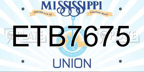 ETB7675 Mississippi License Plate