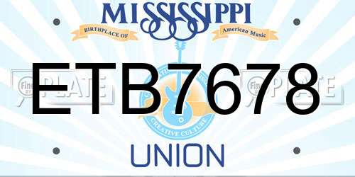 ETB7678 Mississippi License Plate