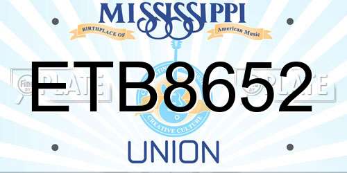 ETB8652 Mississippi License Plate