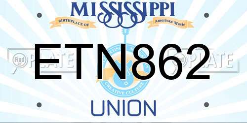 ETN862 Mississippi License Plate