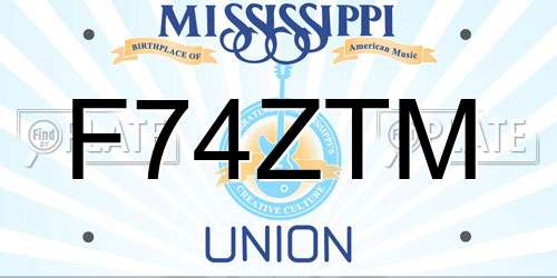 F74ZTM Mississippi License Plate