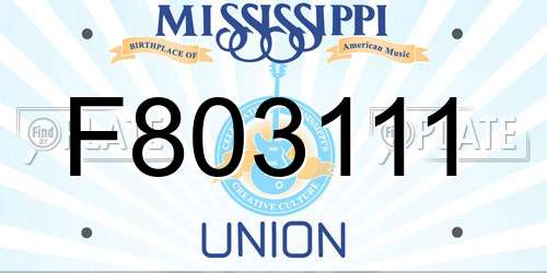 F803111 Mississippi License Plate