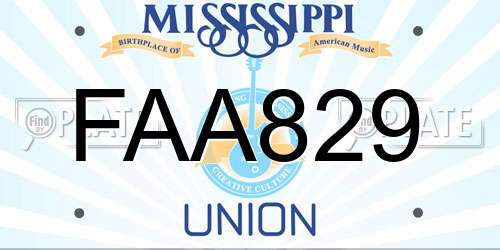FAA829 Mississippi License Plate